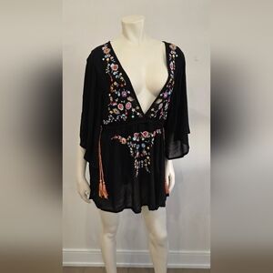 Topshop Black Floral Embroibery Swim Coverup